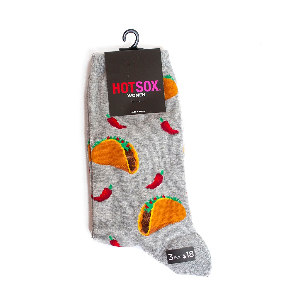 HotSox, Grey, Crew, Novelty, Cotton Blend, Accessories, Women, Socks, Tacos, Grey Heather, 374699